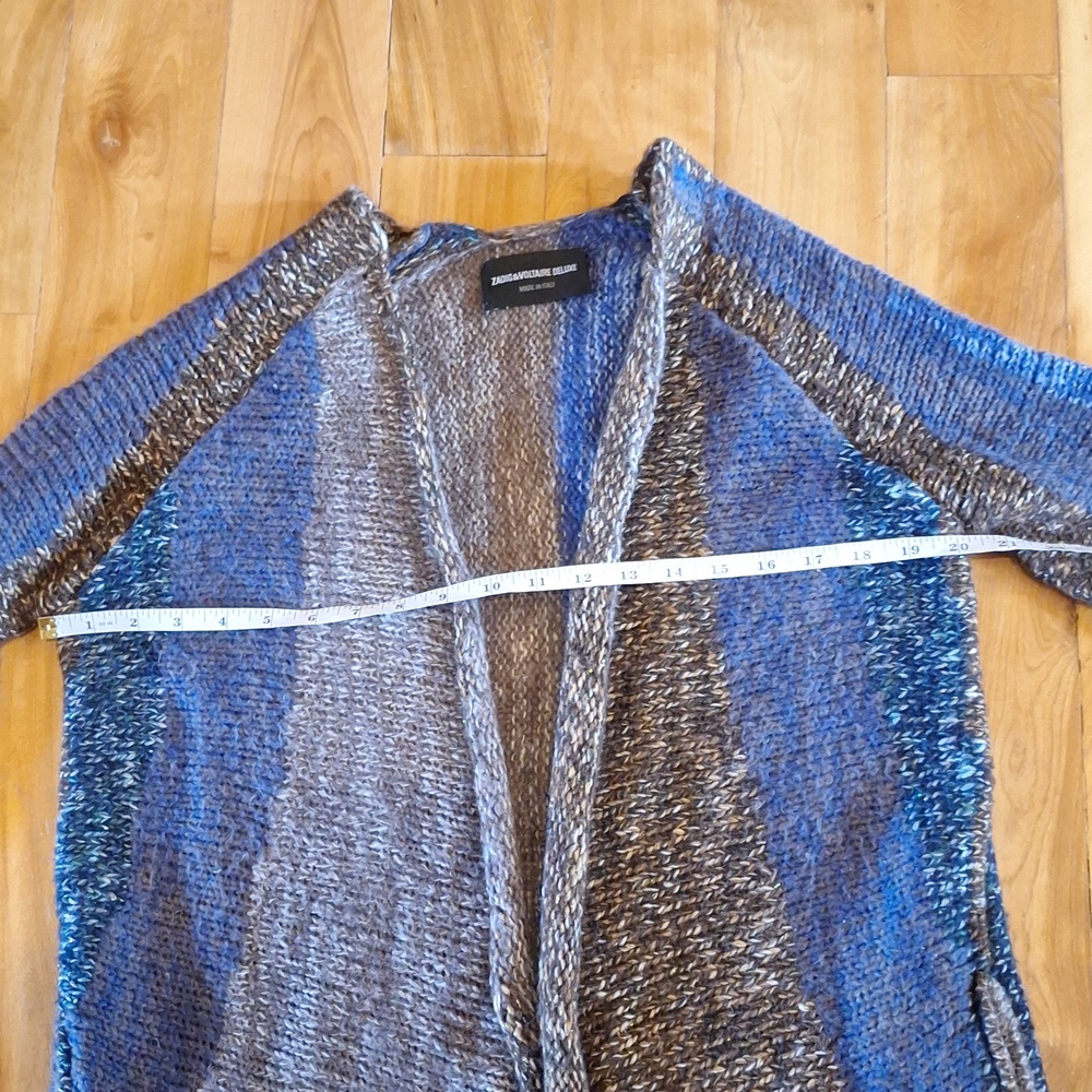 Zadig & Voltaire Deluxe Italian Wool Mohair Maxi Sweater Cardigan Blue Brown S - Picture 10 of 13